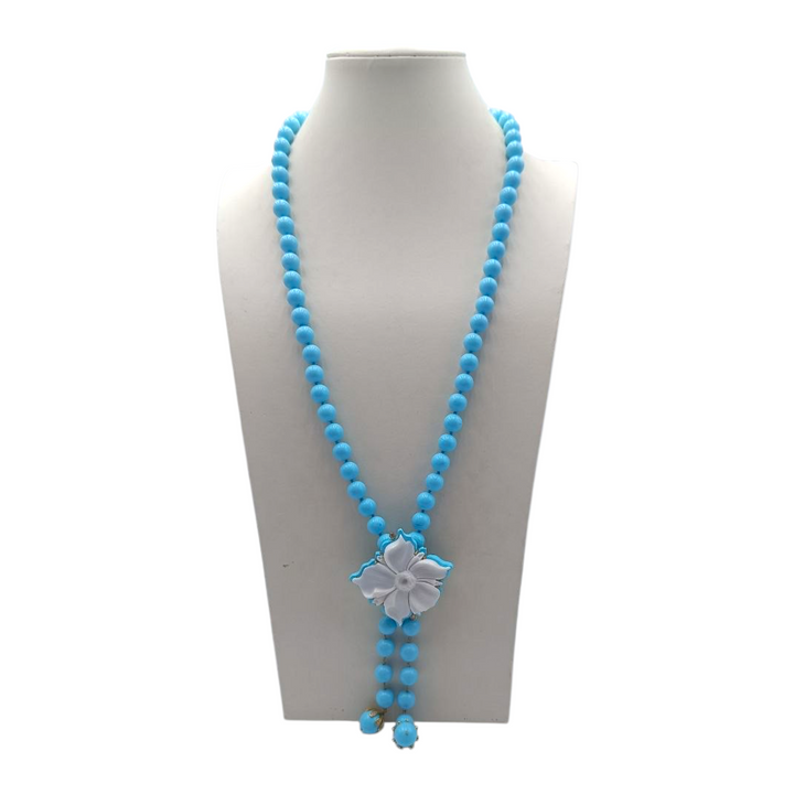 Collana Fiore di Agata Bianca e Pasta di Turchese montata in Argento Dorato