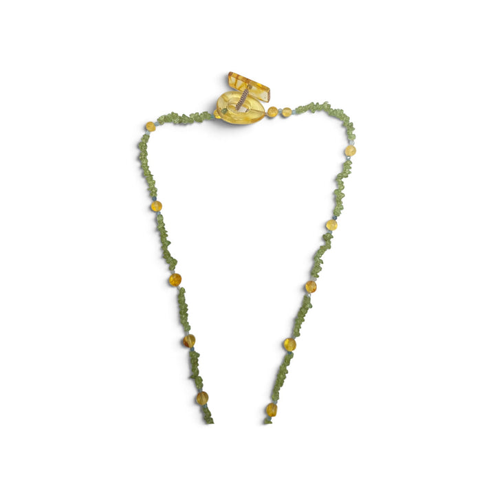 Collana Fiore di Ambra, Acquamarina e Peridoto montata in Cotone
