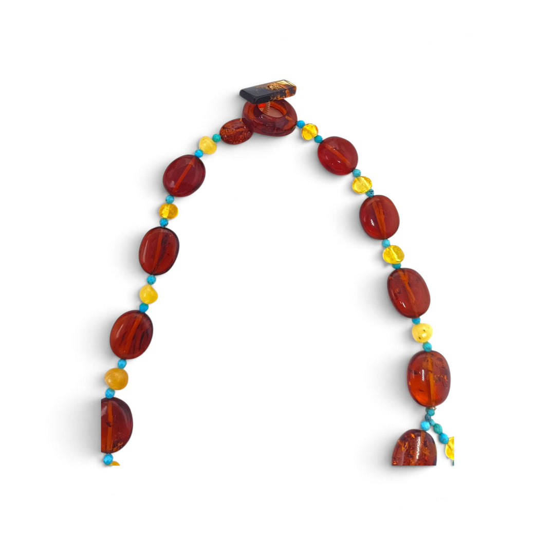Collana Fiore di Ambra e Turchese montata in Cotone
