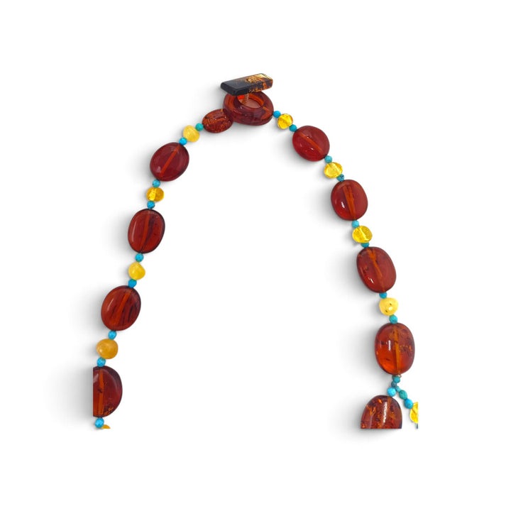 Collana Fiore di Ambra e Turchese montata in Cotone