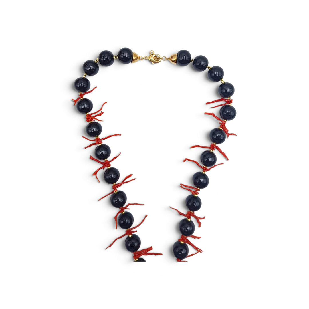 Collana Fiori di Cammeo, Corallo e Agata montata in Argento Dorato
