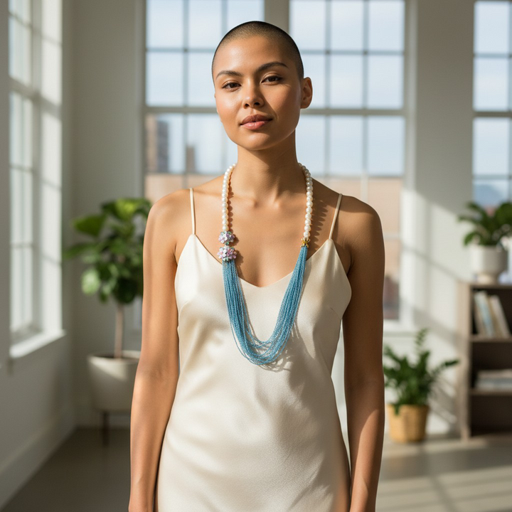 Collana Fiori di Cammeo, Perle e Zirconi montata in Argento Dorato