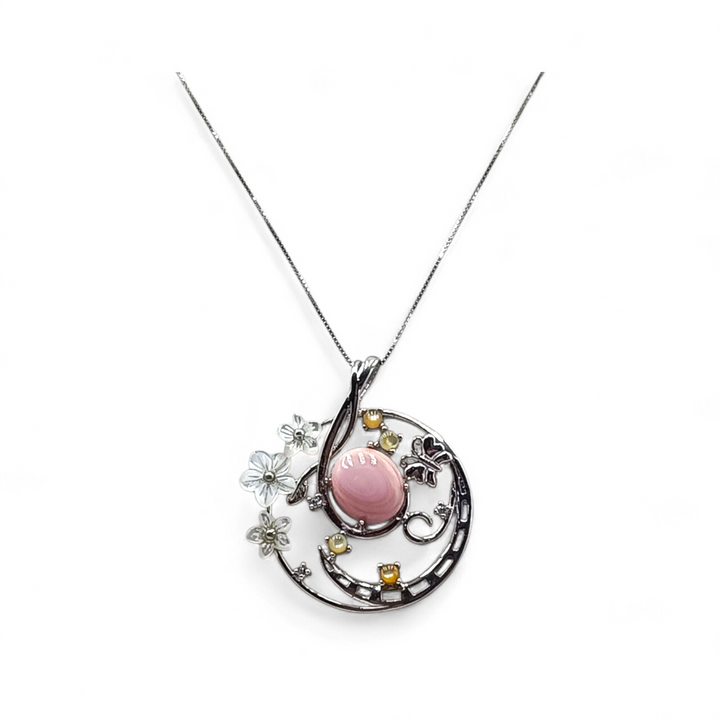 Collana con Ciondolo Floreale di Madreperla e Conchiglia montata in Argento