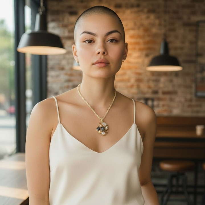 Collana con Ciondolo in Perle Barocche, Corallo, Labradorite e Citrino