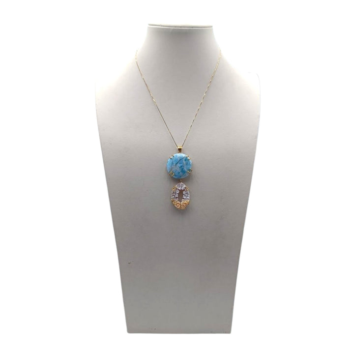 Ciondolo Fiori di Cammeo e Larimar montato in Argento Dorato