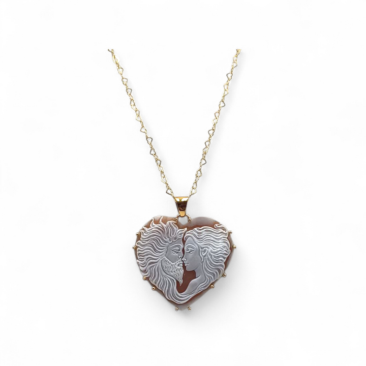 Collana con Ciondolo Lui&Lei di Cammeo montato in Argento Dorato