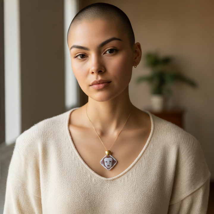 Collana con Ciondolo Maschera Teatrale di Cammeo montata in Argento Dorato