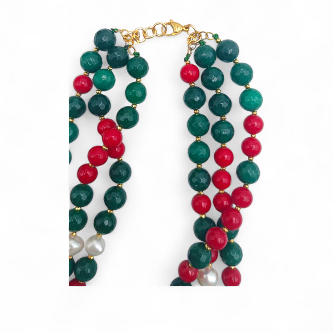 Collana Cammeo Fiore con Agata e Perle di Maiorca montata in Acciaio Dorato