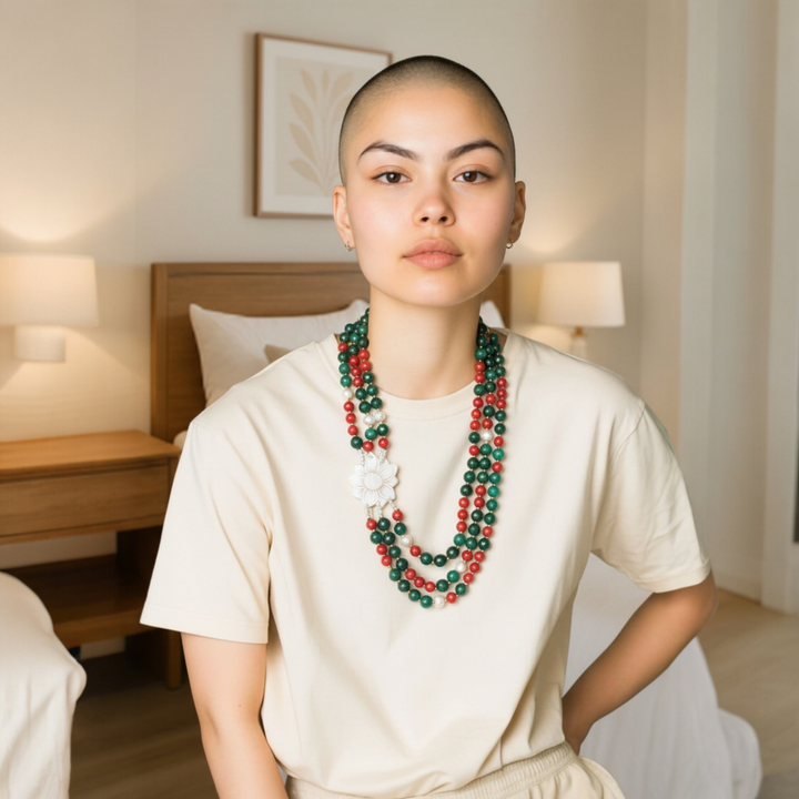 Collana Cammeo Fiore con Agata e Perle di Maiorca montata in Acciaio Dorato