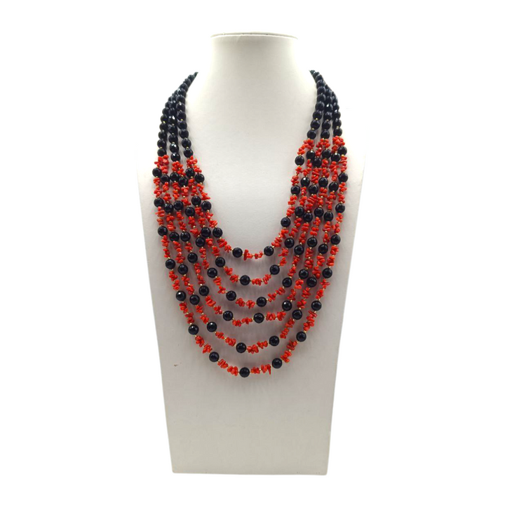 Collana di Corallo e Onice montata in Argento Dorato
