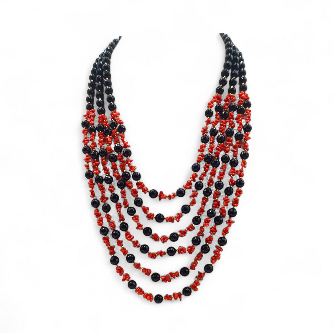 Collana di Corallo e Onice montata in Argento Dorato
