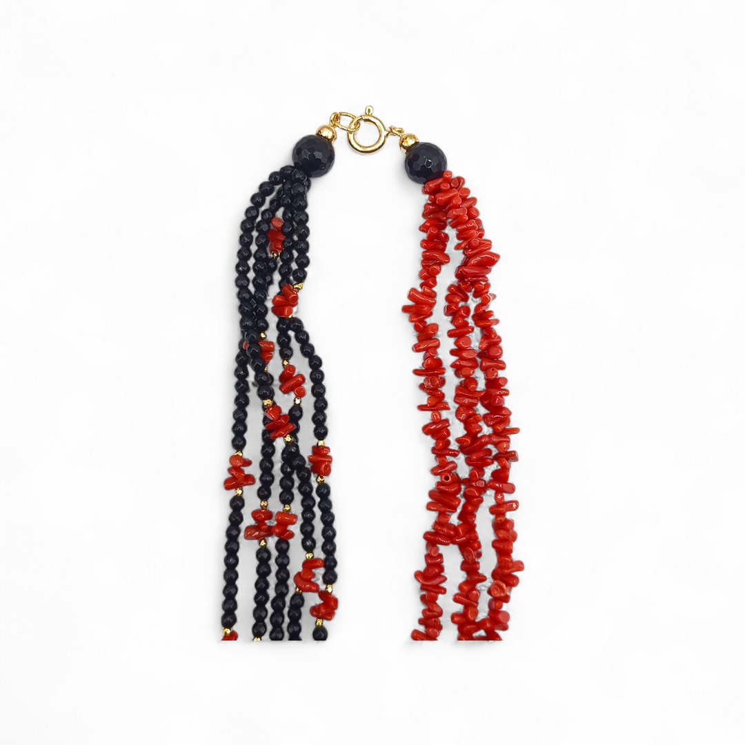 Collana di Corallo e Onice montata in Argento Dorato