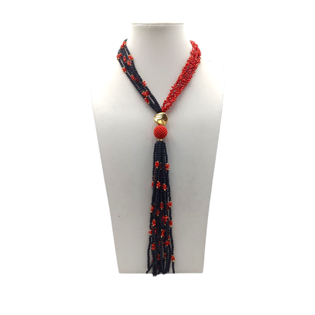 Collana di Corallo e Onice montata in Argento Dorato