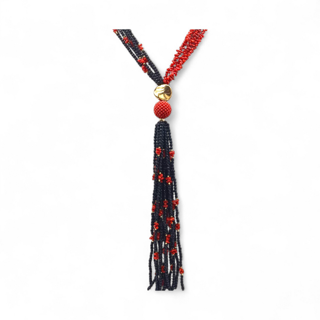 Collana di Corallo e Onice montata in Argento Dorato