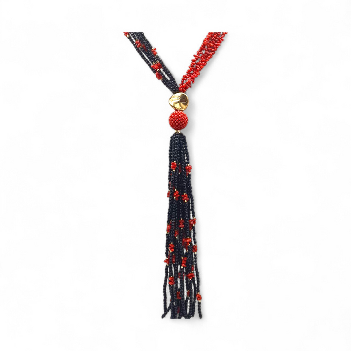 Collana di Corallo e Onice montata in Argento Dorato