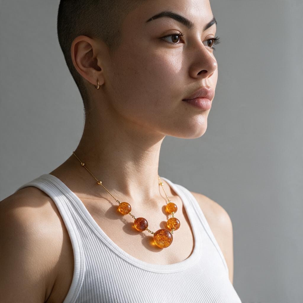Collana Sfere di Ambra marrone montata in Argento Dorato