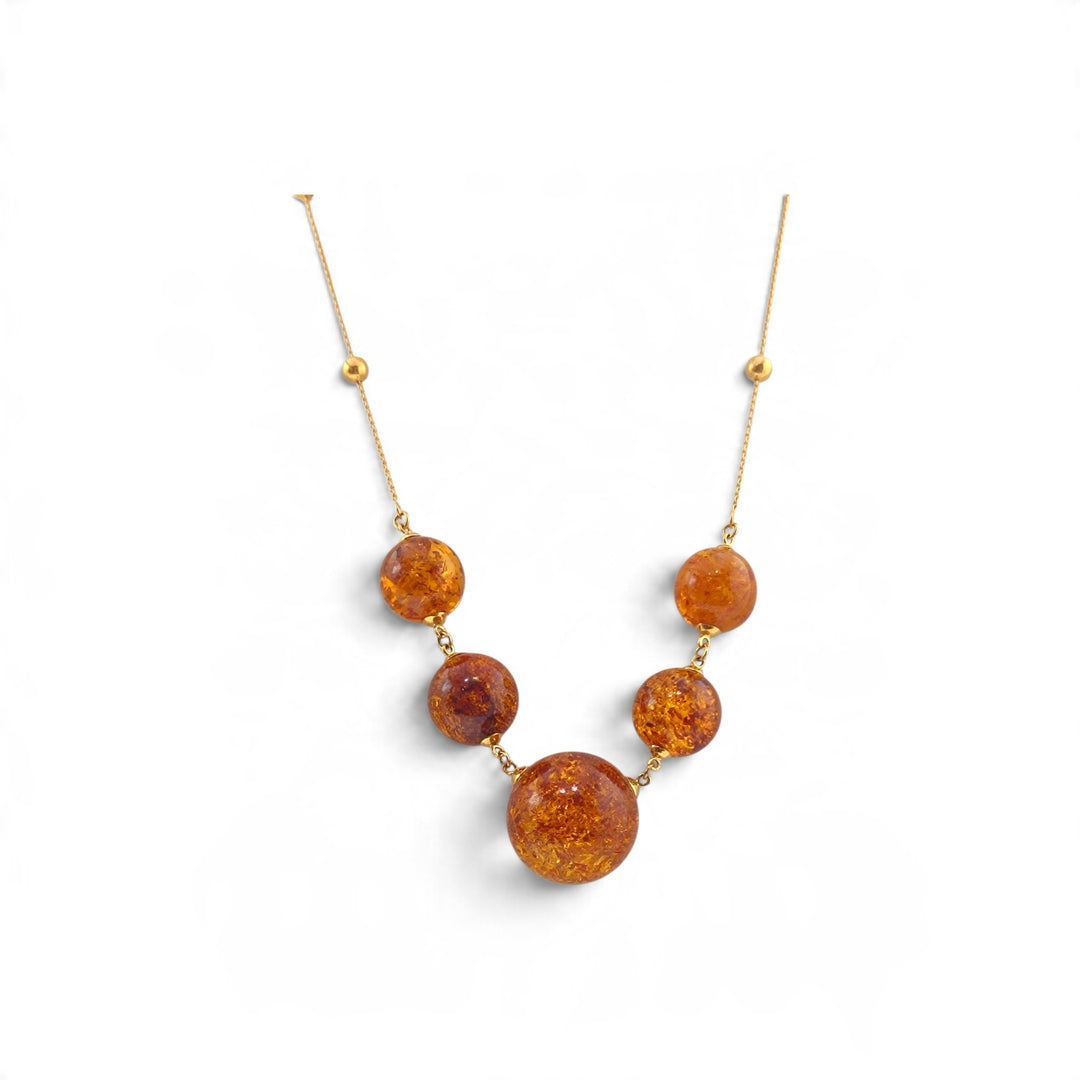 Collana Sfere di Ambra marrone montata in Argento Dorato