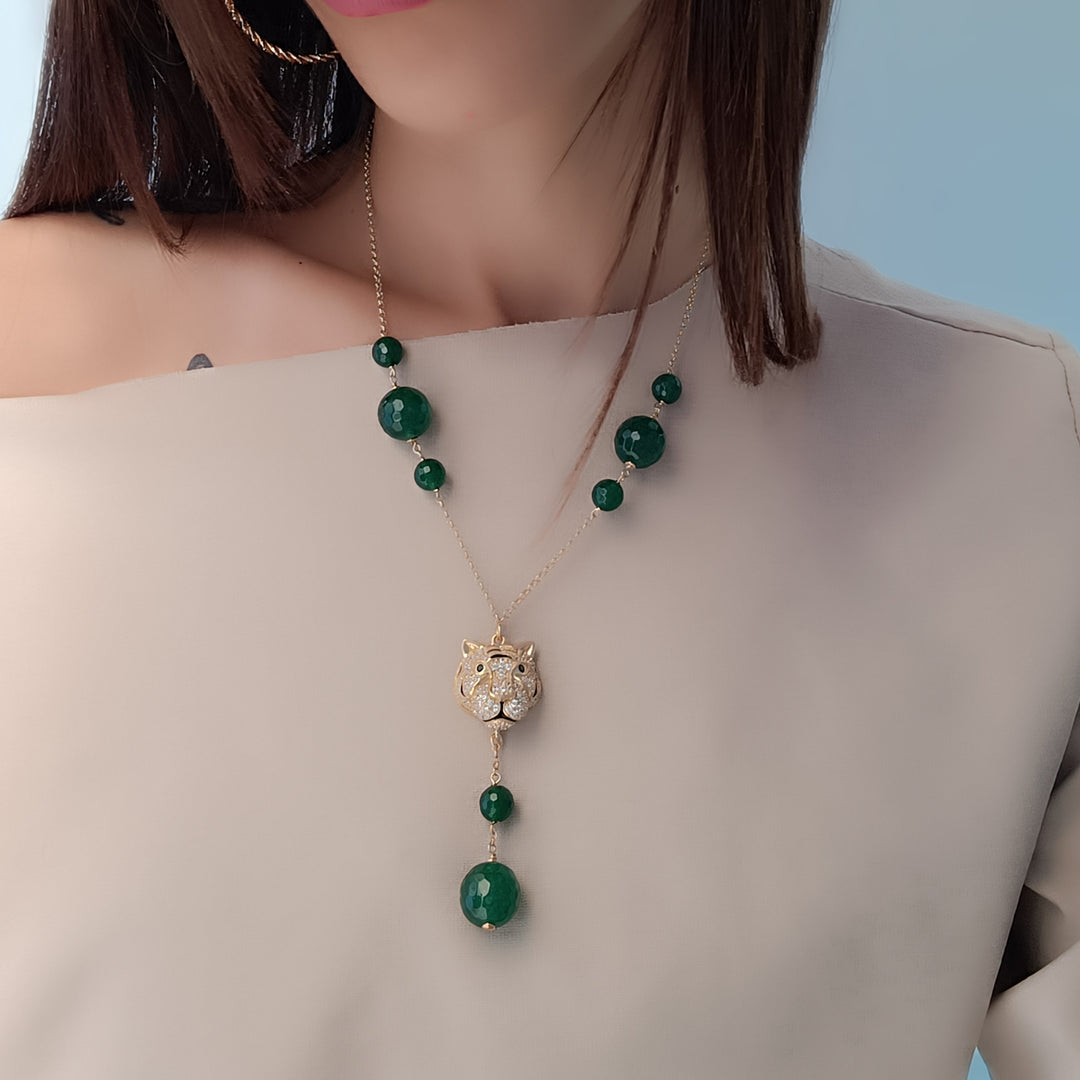 END OF COLLECTION - Tiger necklace on silver and zirconia
