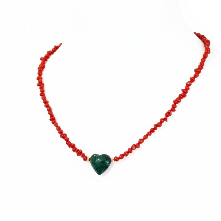 Heart necklace with coral necklace set in silver