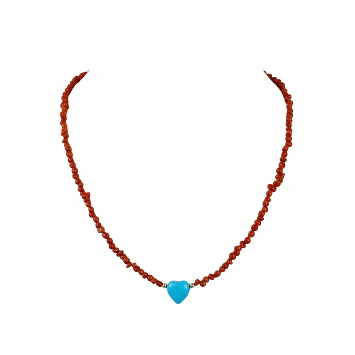 Heart necklace with coral necklace set in silver