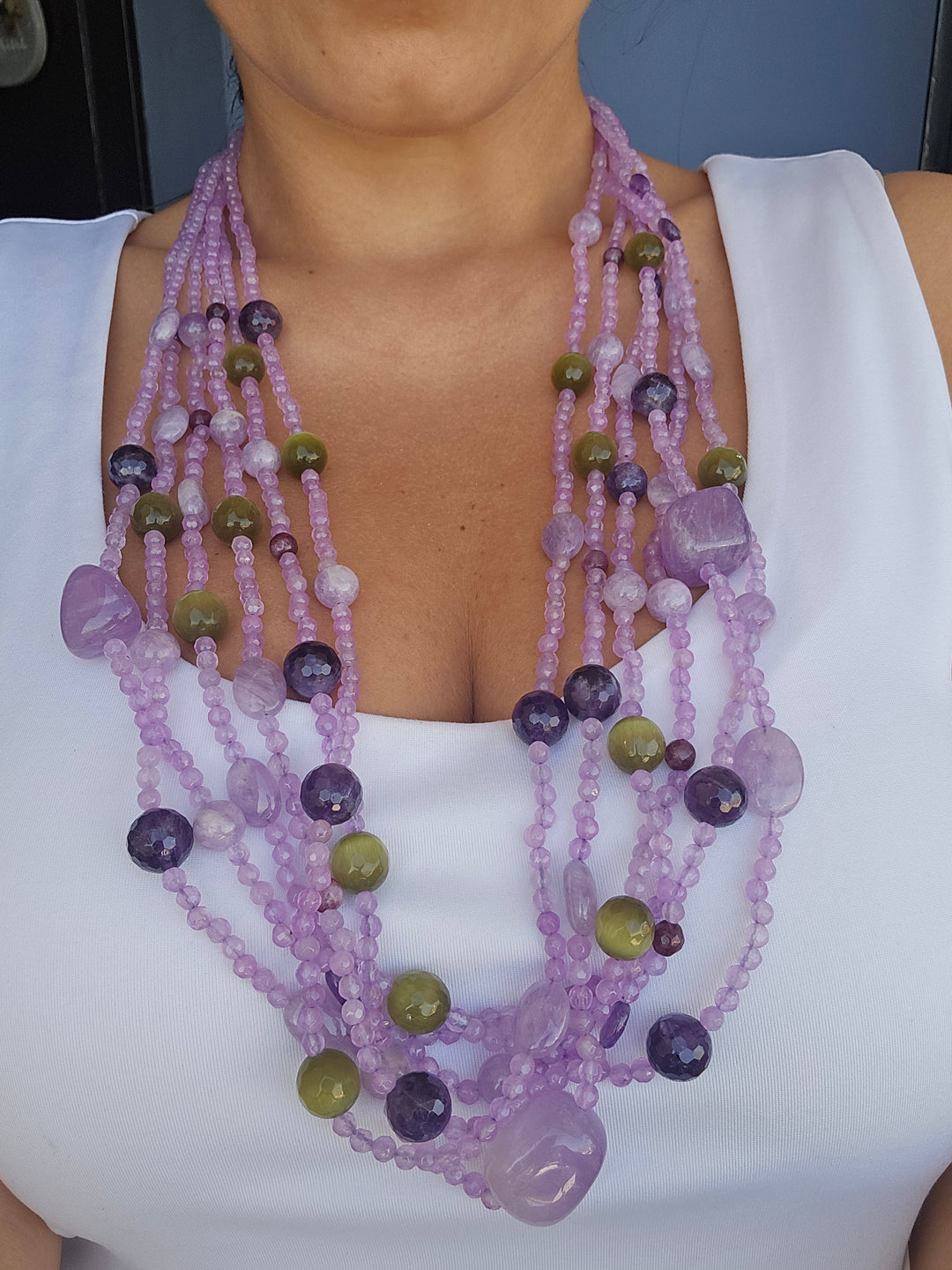 Multi-strand Amethyst and Cat's Eye Necklace