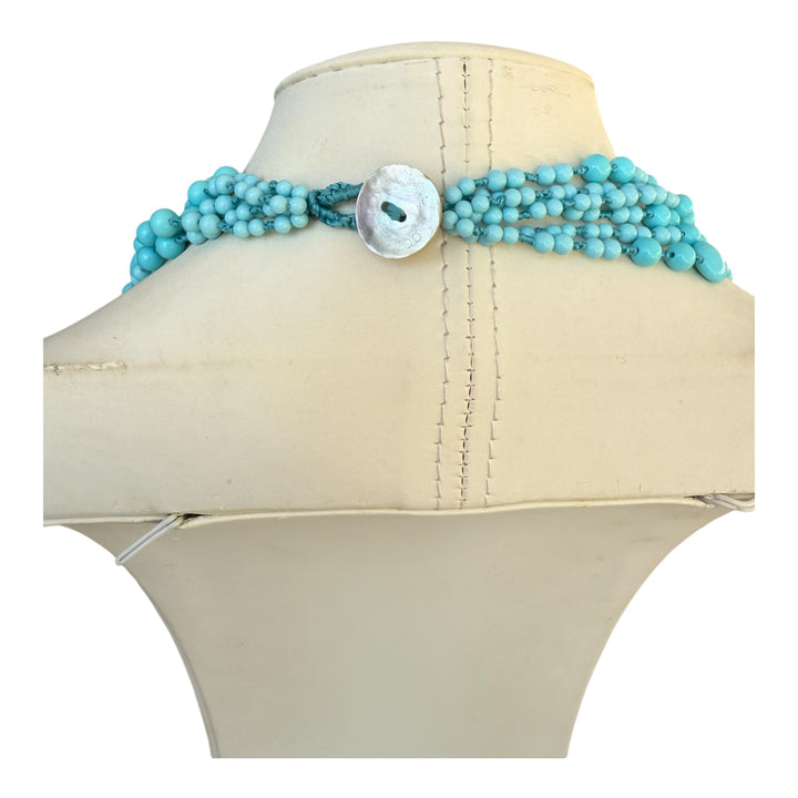 Multi-strand turquoise paste necklace with 4 flowers
