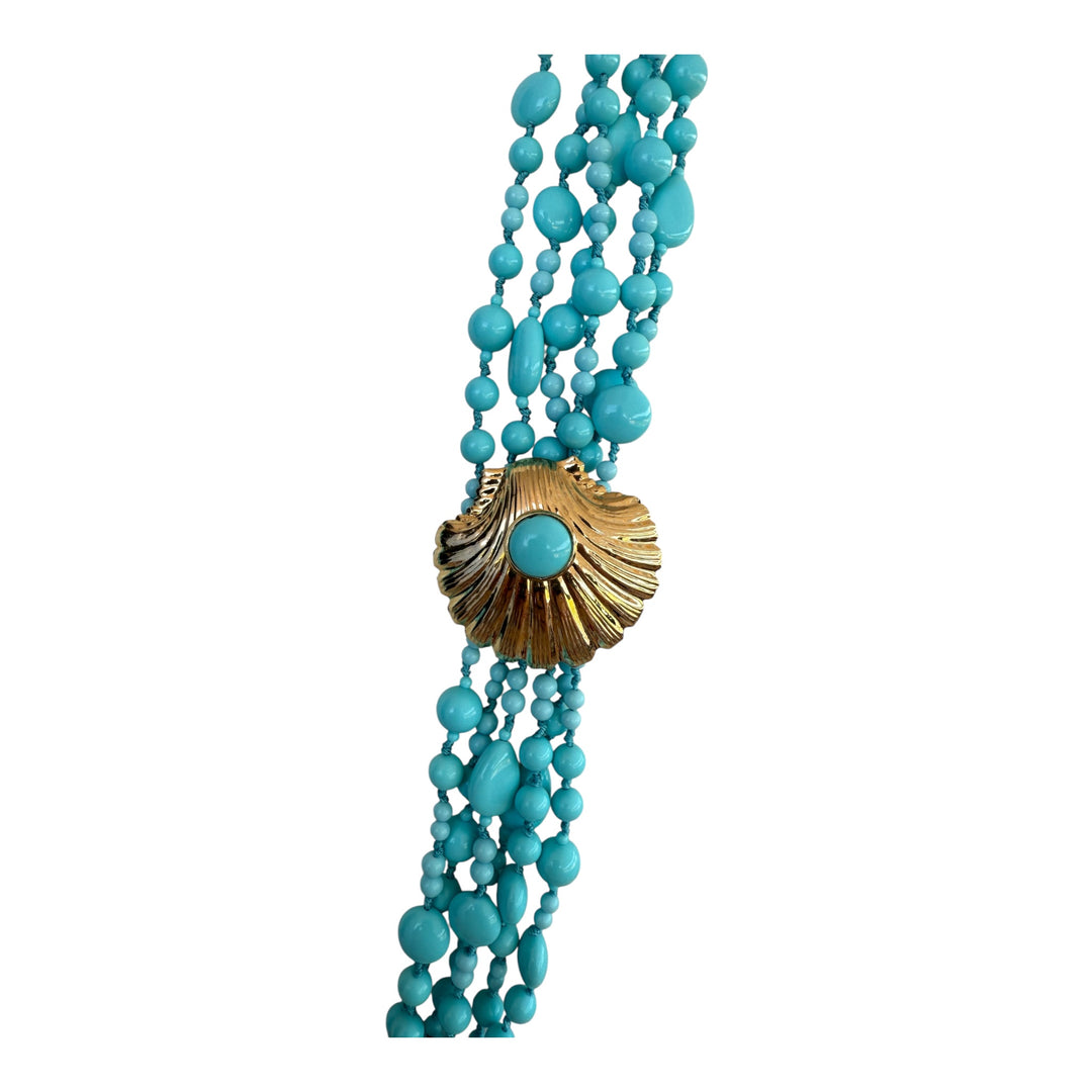 Multi-strand turquoise paste necklace with 4 flowers