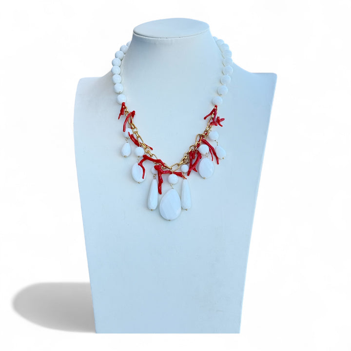 Collana agata bianca e corallo rosso del mediterraneo