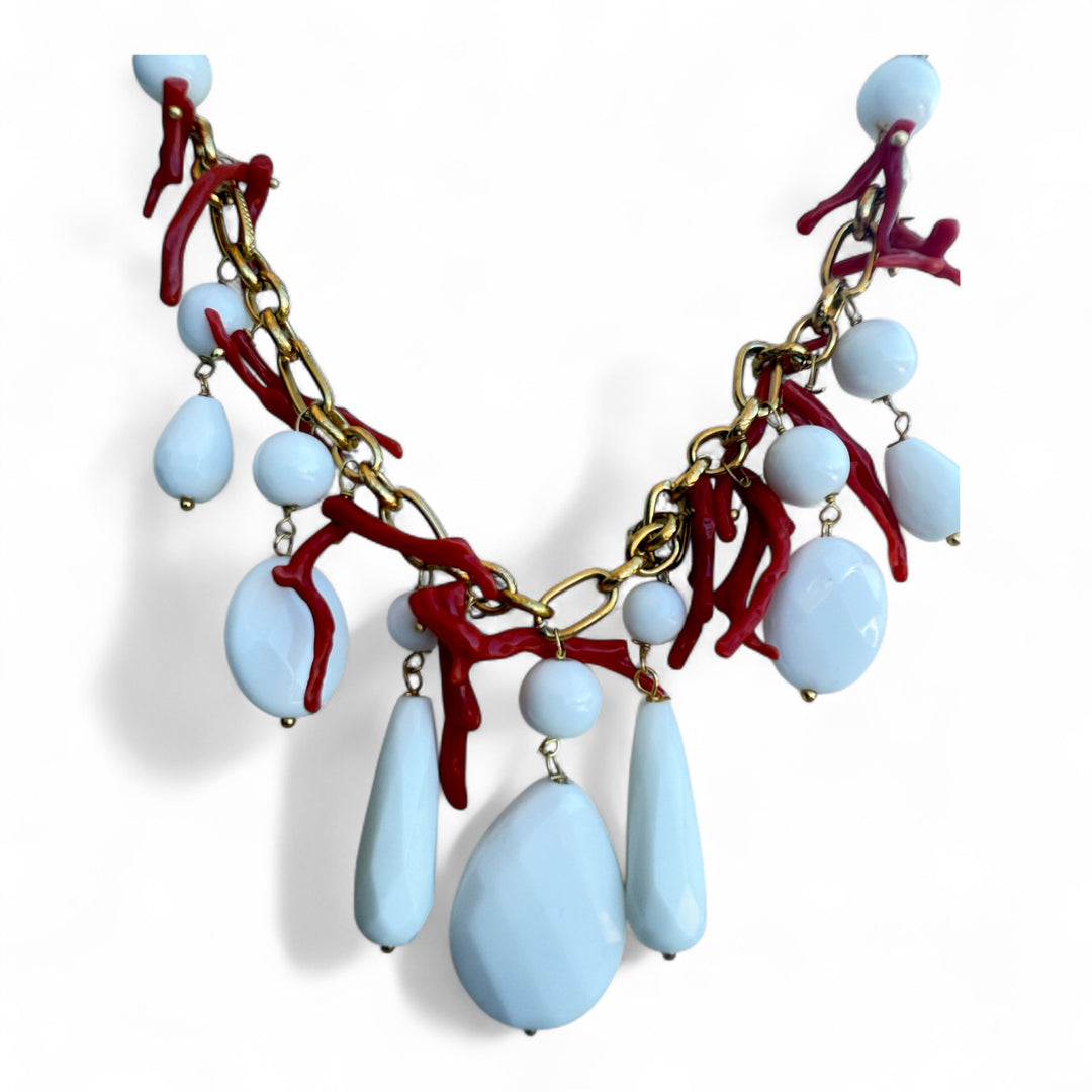 Collana agata bianca e corallo rosso del mediterraneo