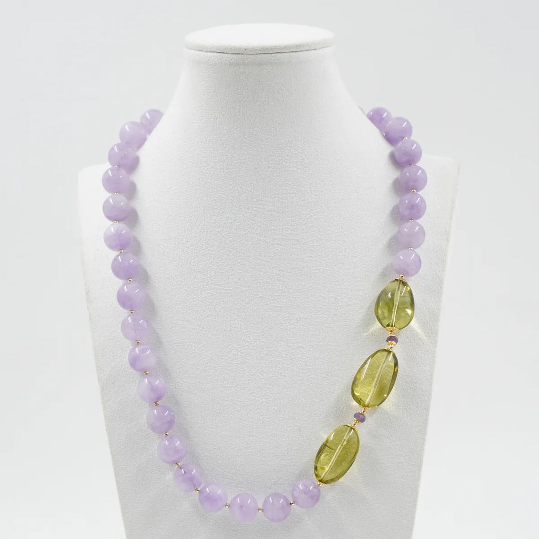 Collana ametista e ambra montata in argento dorato