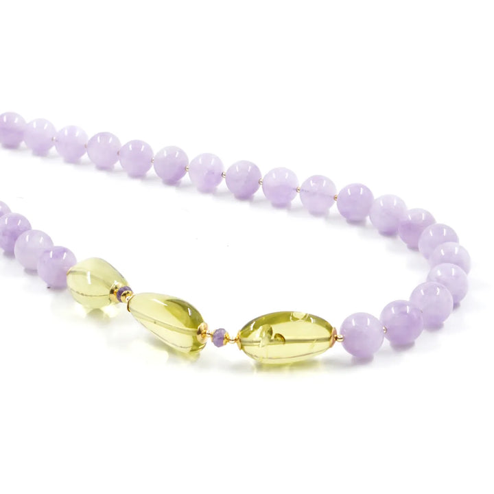 Collana ametista e ambra montata in argento dorato