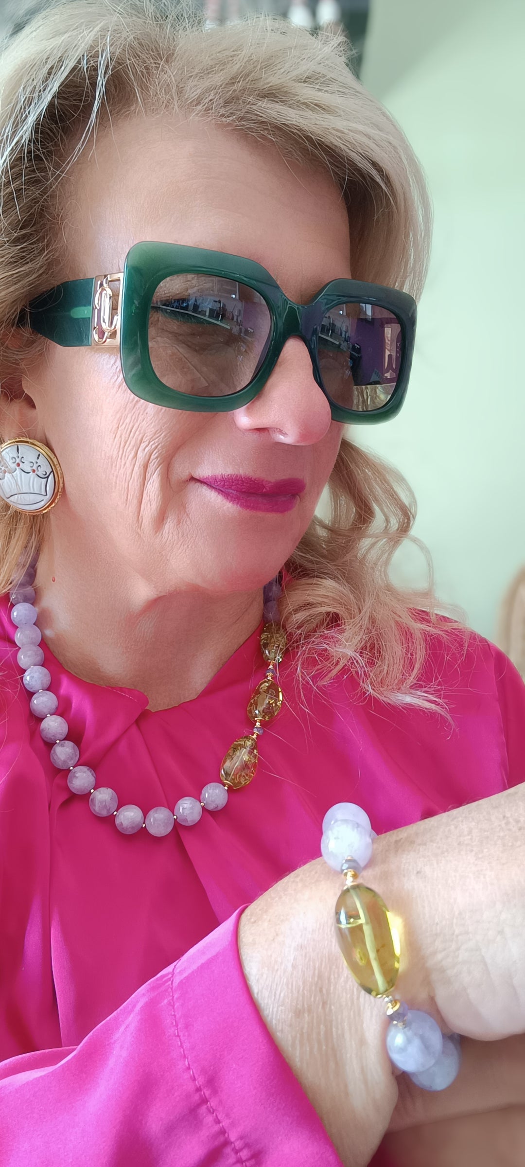Collana ametista e ambra montata in argento dorato