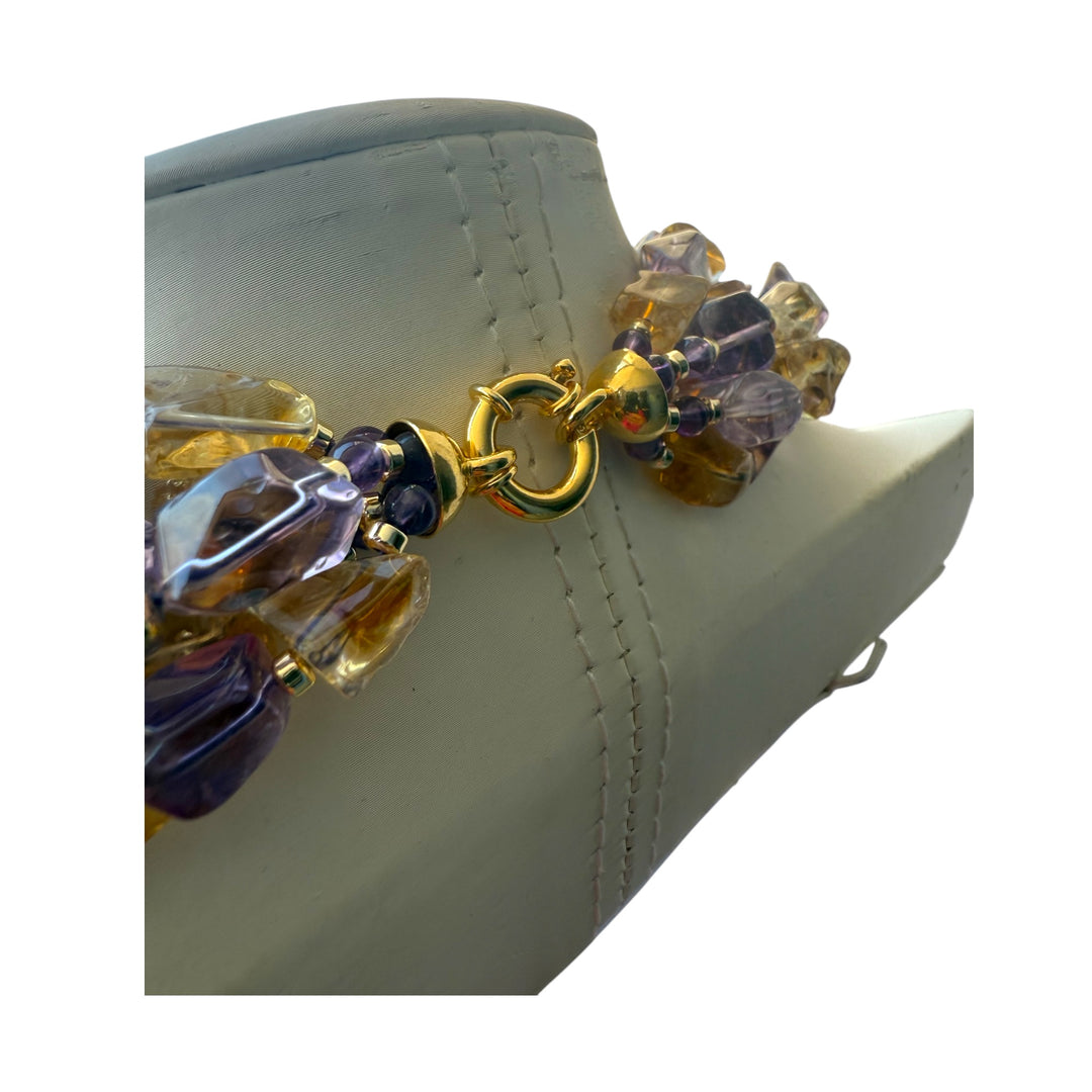 Collana ametista e citrino montato in argento galvanica oro