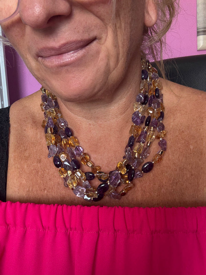Collana ametista e citrino montato in argento galvanica oro