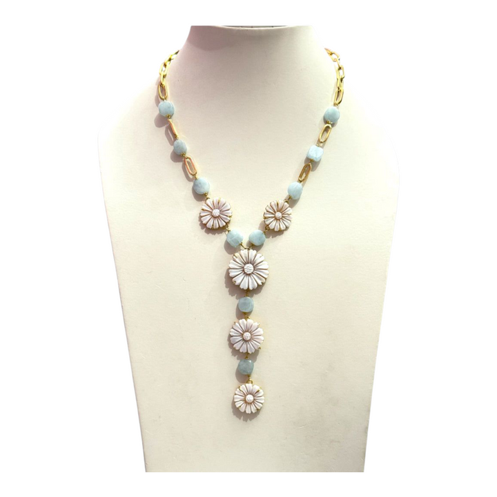 Cameo and aquamarine necklace engraved on sardonyx cameo and mounted on silver
