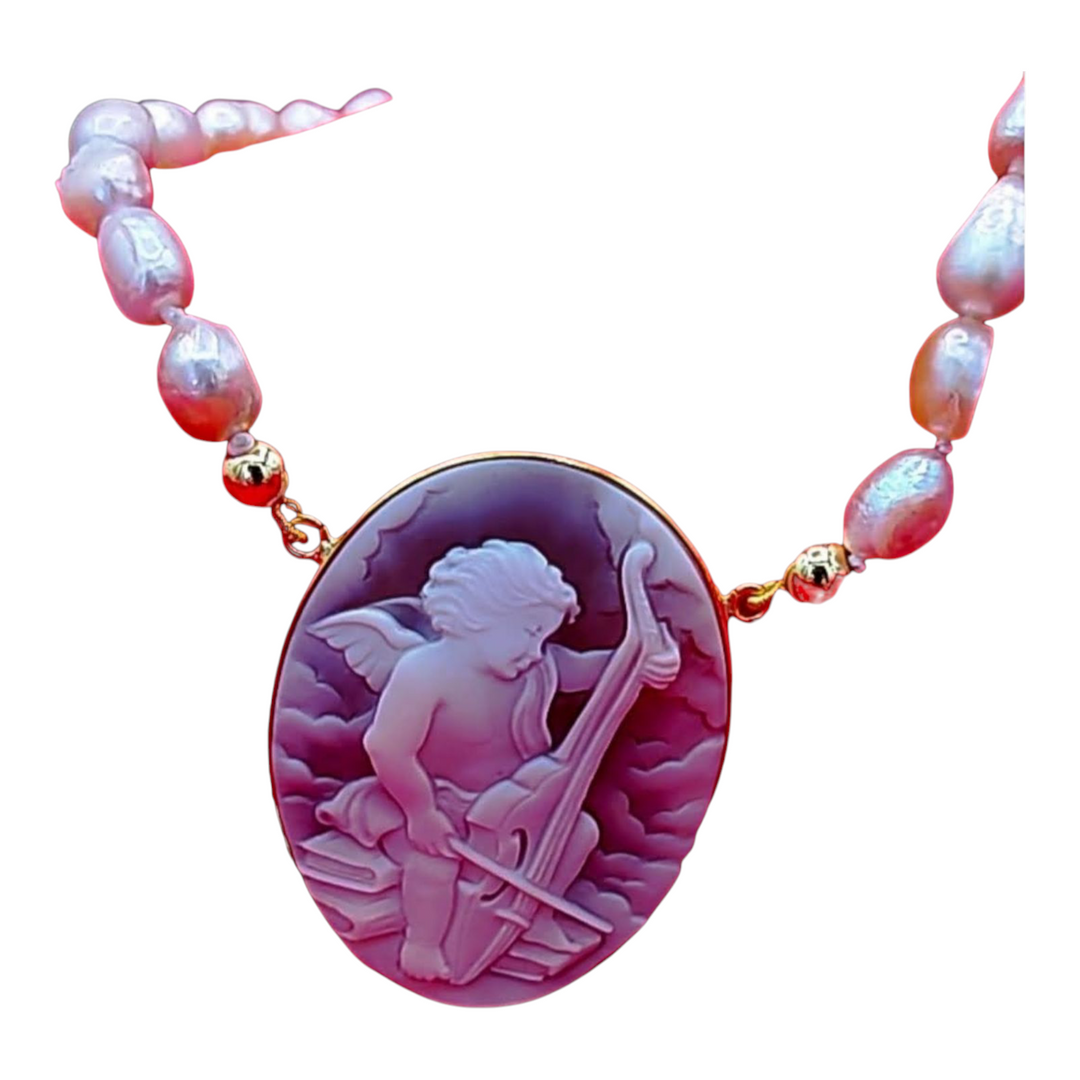 Collana ciondolo Eros in cammeo montato su argento Lucia Vitiello Gioielli di Napoli