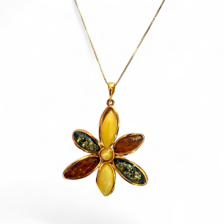 Collana ciondolo Margherita di ambra montato in argento