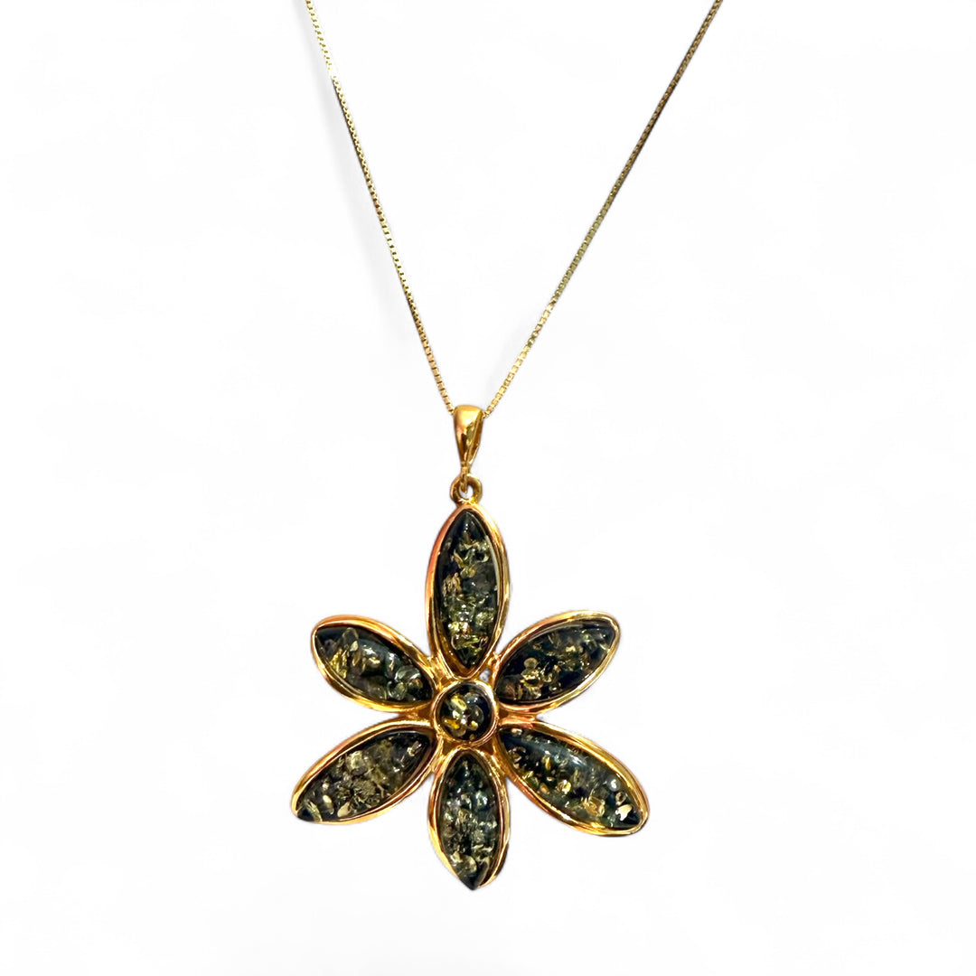 Collana ciondolo Margherita di ambra montato in argento