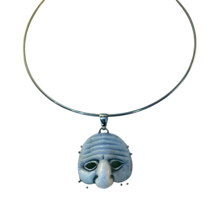 Necklace with Pulcinella Cameo Pendant set in Silver