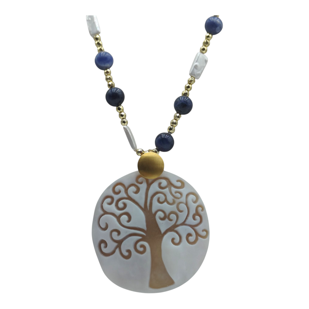 Collana ciondolo albero della vita in cammeo montato su argento Lucia Vitiello Gioielli di Napoli