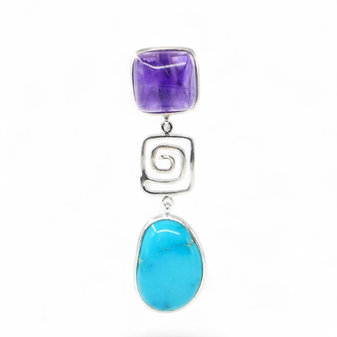 Amethyst Turquoise Pendant Necklace Mounted on Silver