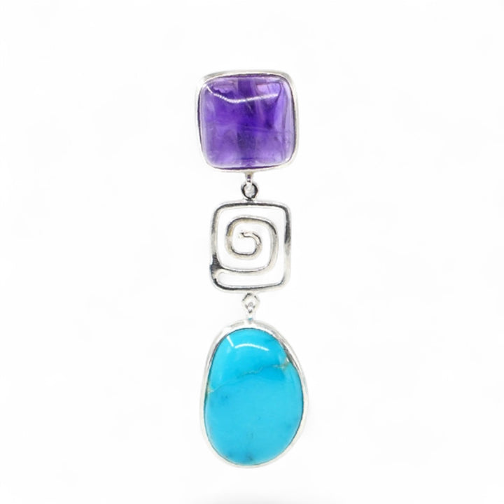 Amethyst Turquoise Pendant Necklace Mounted on Silver
