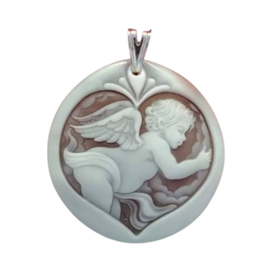 Collana ciondolo angelo in cammeo montato su argento Lucia Vitiello Gioielli di Napoli
