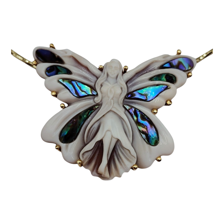Butterfly Goddess Pendant Necklace in Sardonic Cameo Mounted on Silver