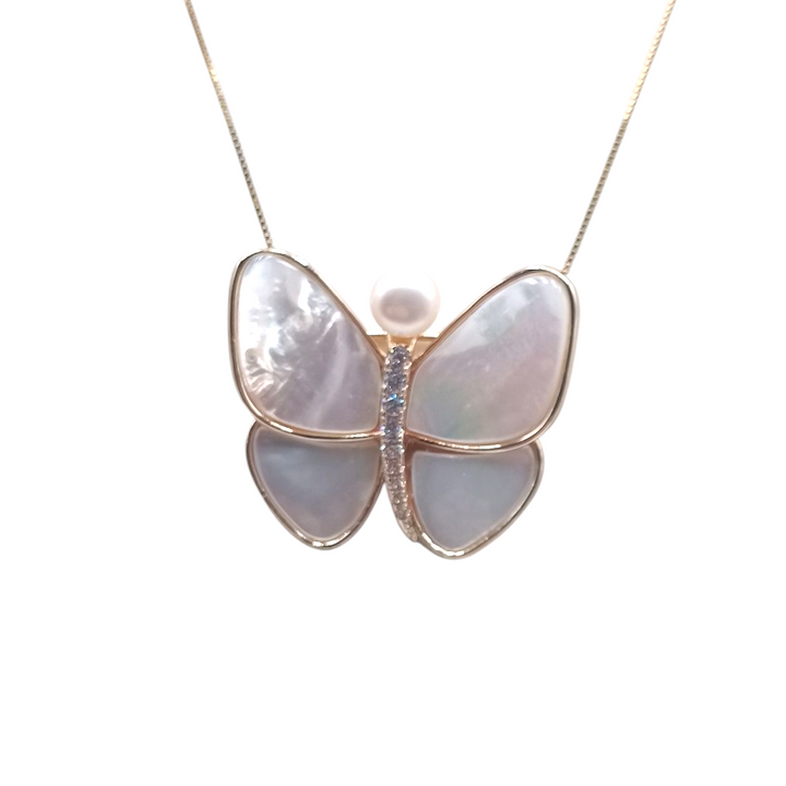 End of collection - Mother of pearl butterfly pendant necklace