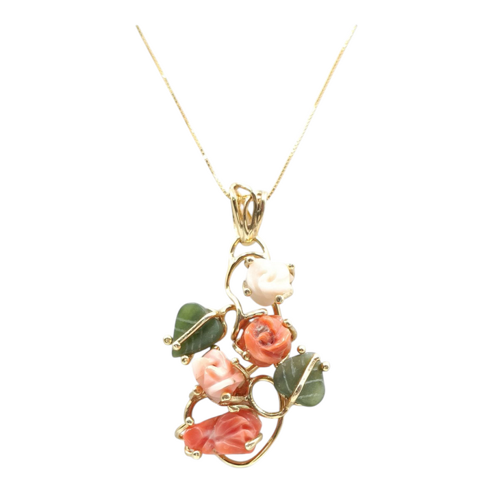 Collana ciondolo fiori  in corallo vero montato su argento