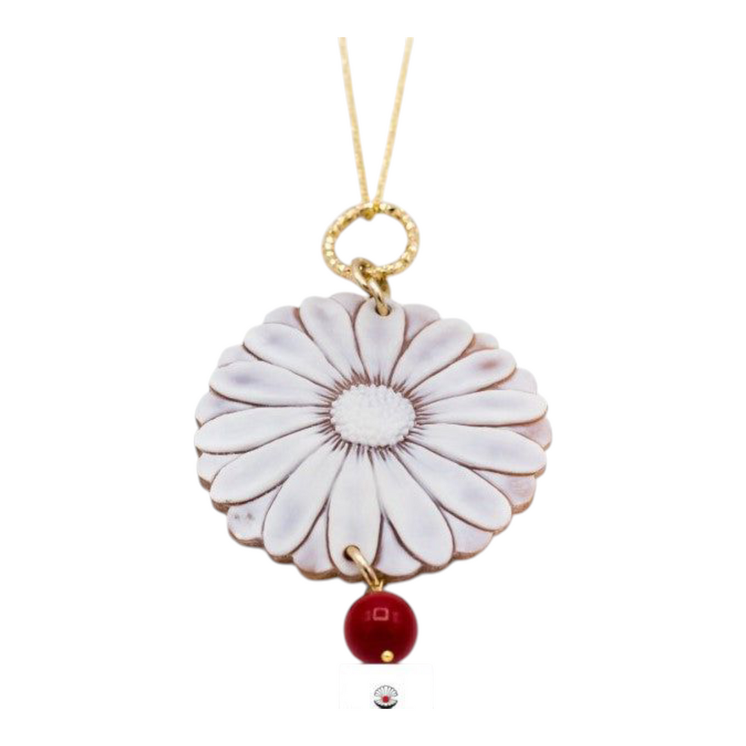Collana ciondolo margherita in cammeo montato su argento Lucia Vitiello Gioielli di Napoli