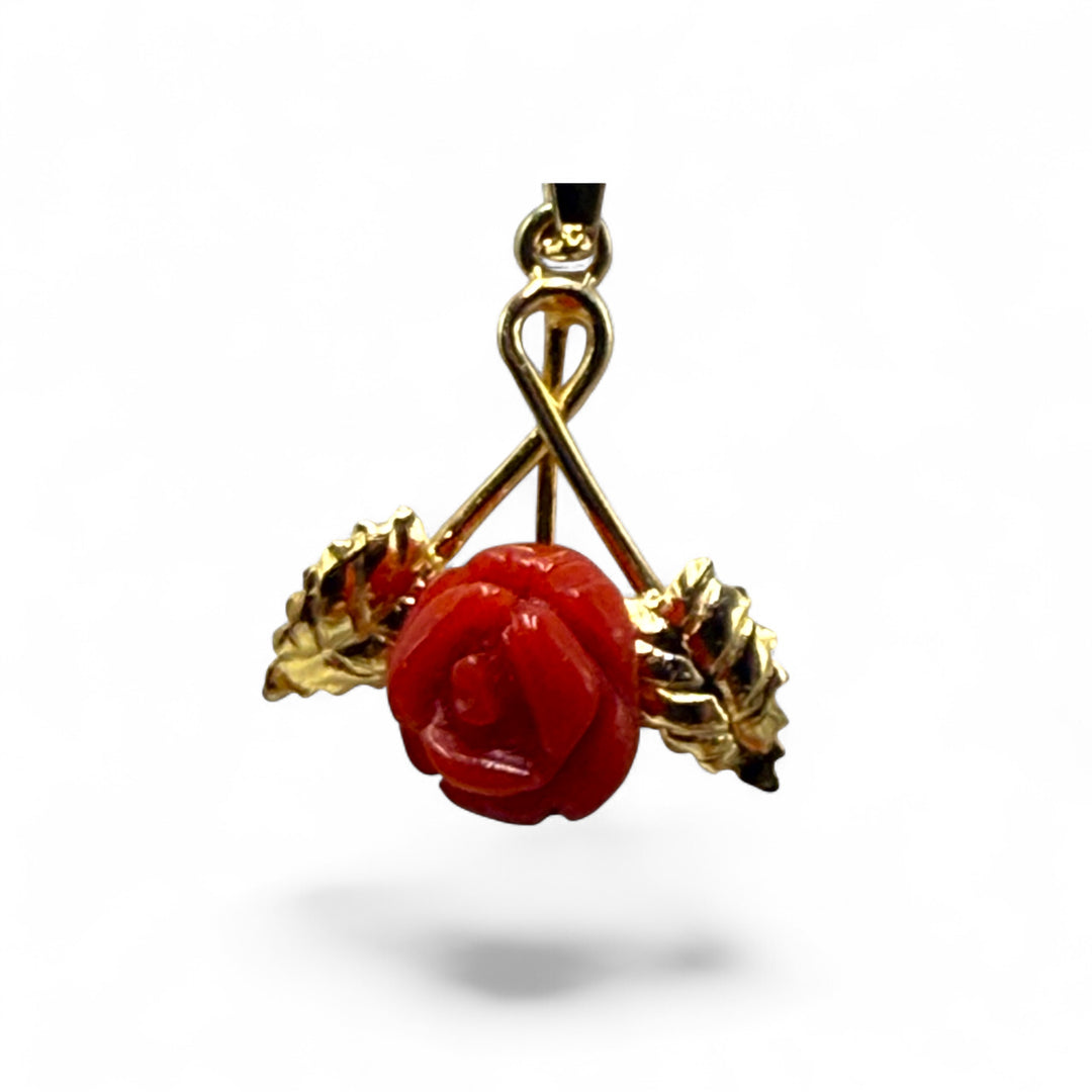 Necklace with Pink Red Coral Pendant set in Gold-Plated Silver