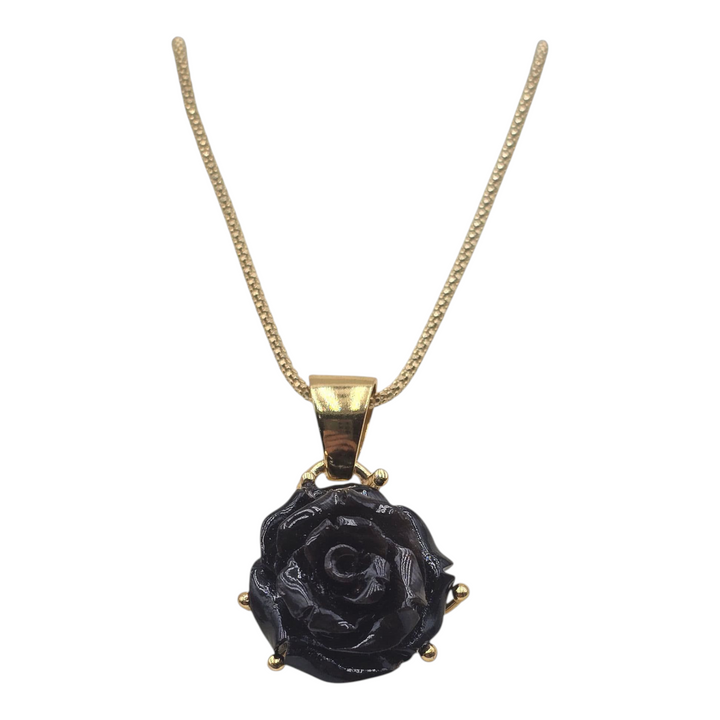 Black coral "black rose" pendant necklace mounted in gold-plated silver