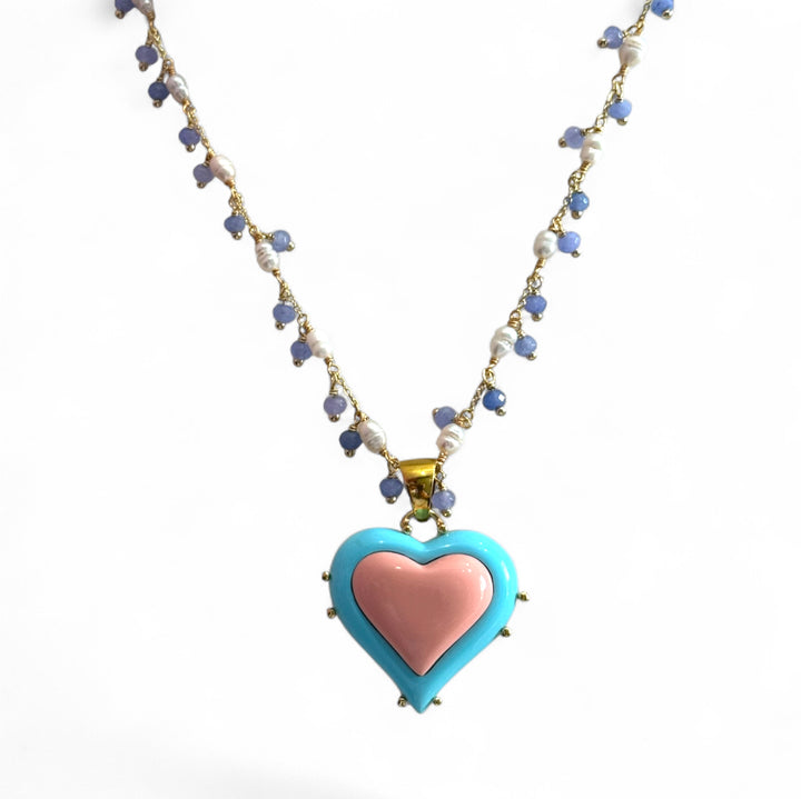 Collana “cuore” di pasta di corallo montato in argento galvanica oro
